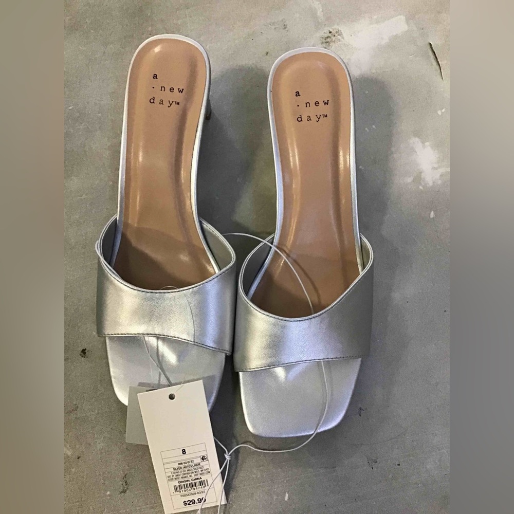 Women's Lindie Mule Heels - A New Day Silver 8